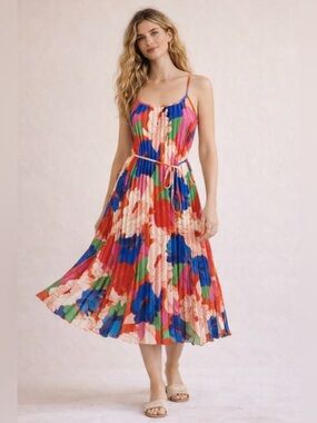 NWT Sam Edelman Multicolor Floral Pleated Midi Dress